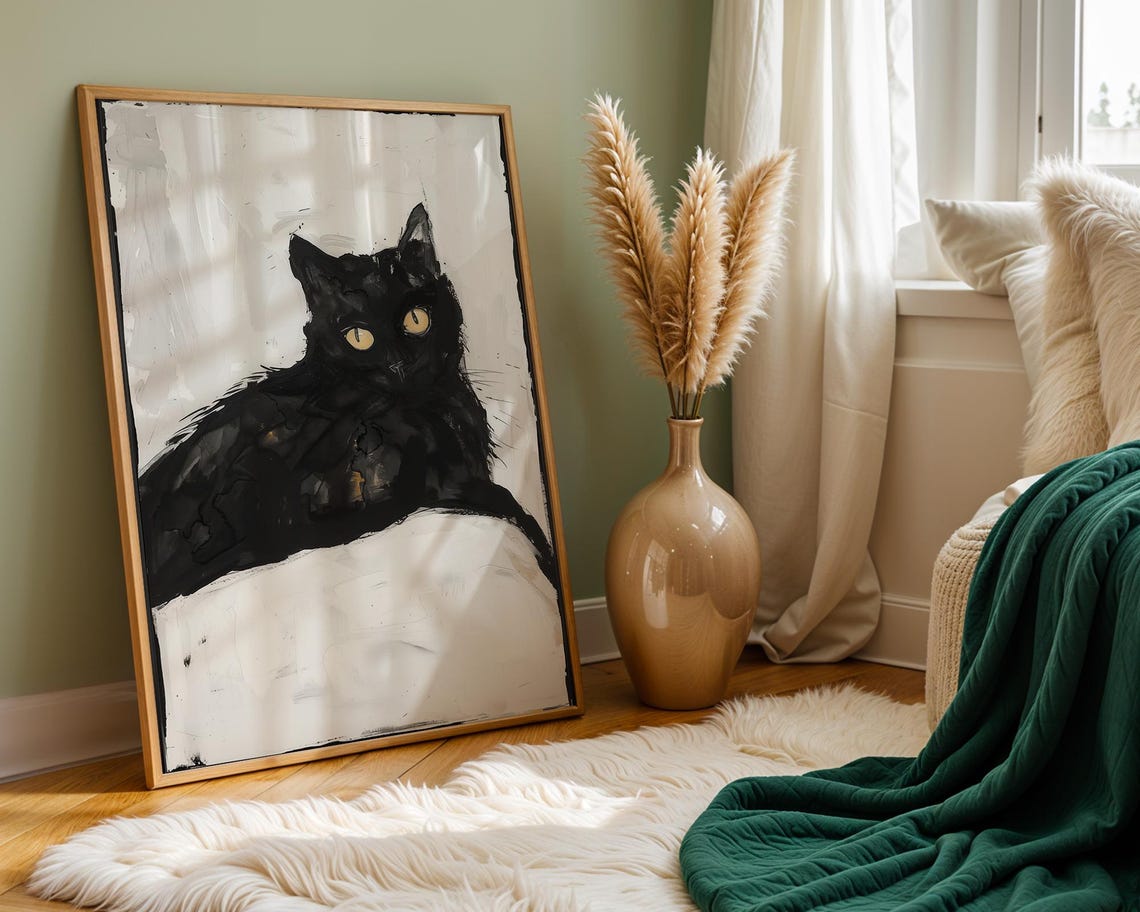 Moody Black Cat With Golden Eyes Minimalist Feline Art Poster - Image 6