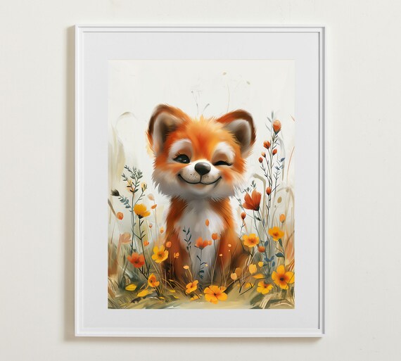 Fox Poster Fox Art For Animal Lovers Nursery Art Childrens Wall Art Cute Fox And Flowers Deco Moms Gift For Kids