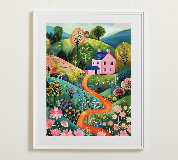Whimsical Pink Cottage With Winding Path And Colorful Garden Poster