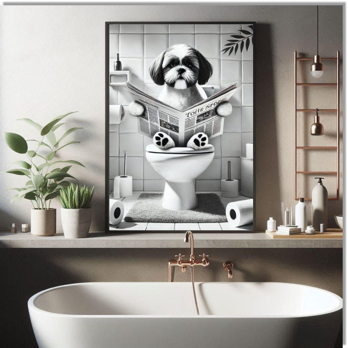 Funny Shih Tzu Bathroom Wall Art Shih Tzu Sitting On The Toilet Shih Tzu Bathroom Decor Pet In Toilet Humor Pet Shop - Image 2