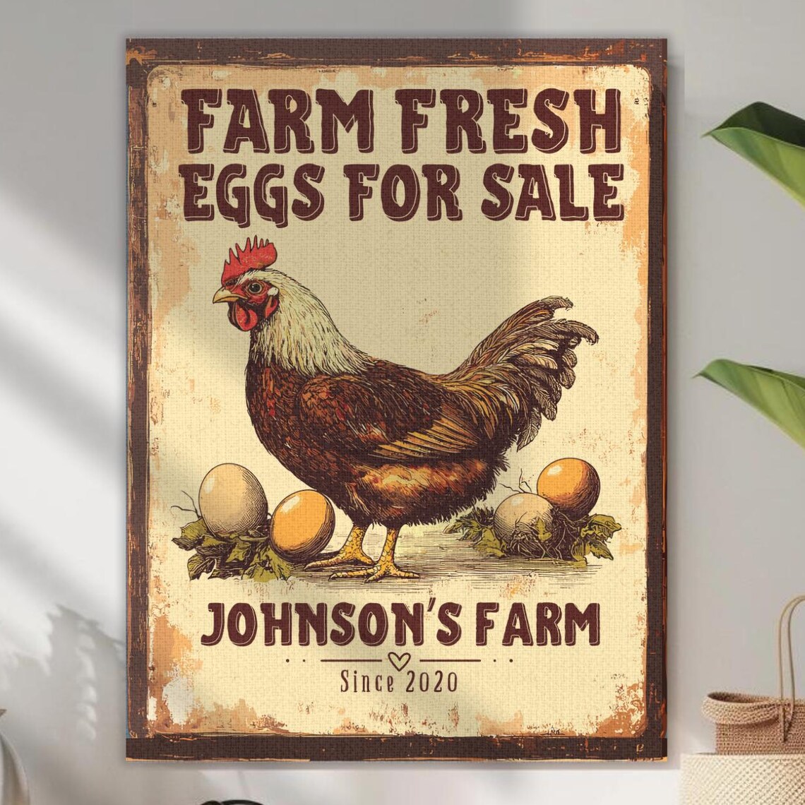 Farm Fresh Eggs for Sale Johnson's Farm Rooster Sign Art Poster