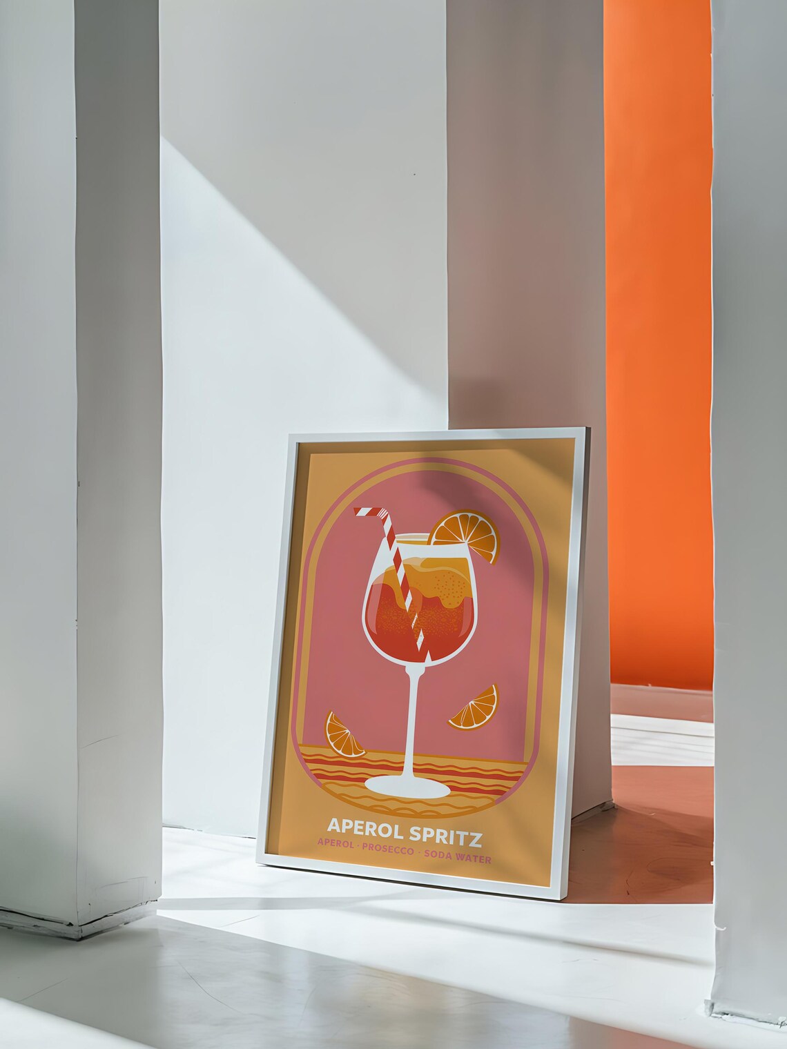 Aperol Spritz Orange Cocktail in a Wine Glass Sunny Illustration Poster - Image 2