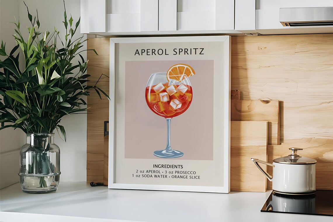 Aperol Spritz Cocktail Recipe Bar Cart Orange Slice Classic Drink Art Poster - Image 5