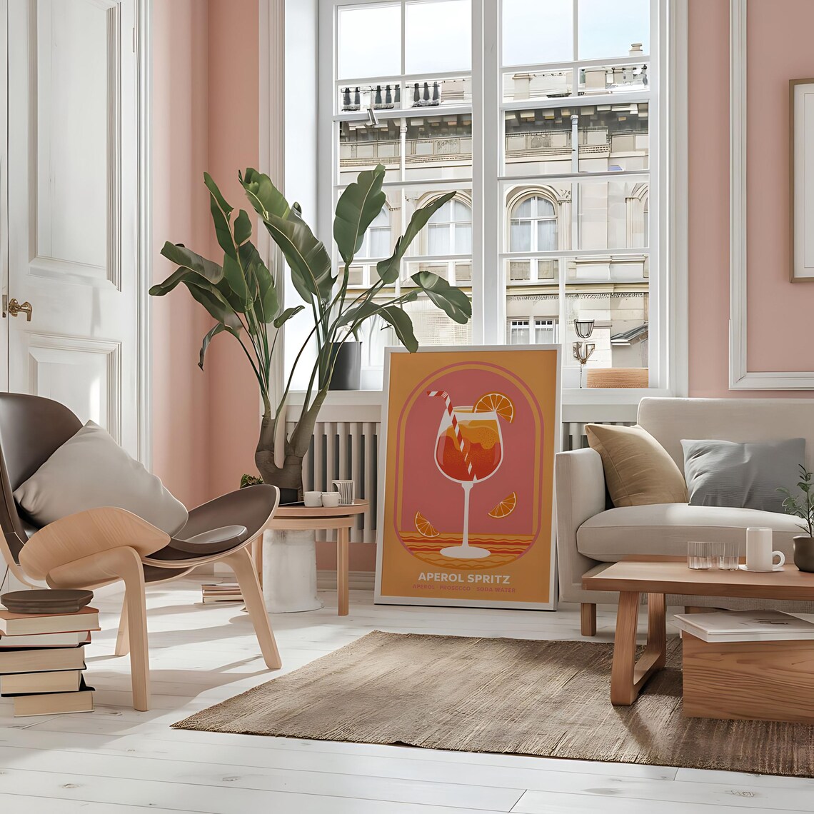 Aperol Spritz Orange Cocktail in a Wine Glass Sunny Illustration Poster - Image 4