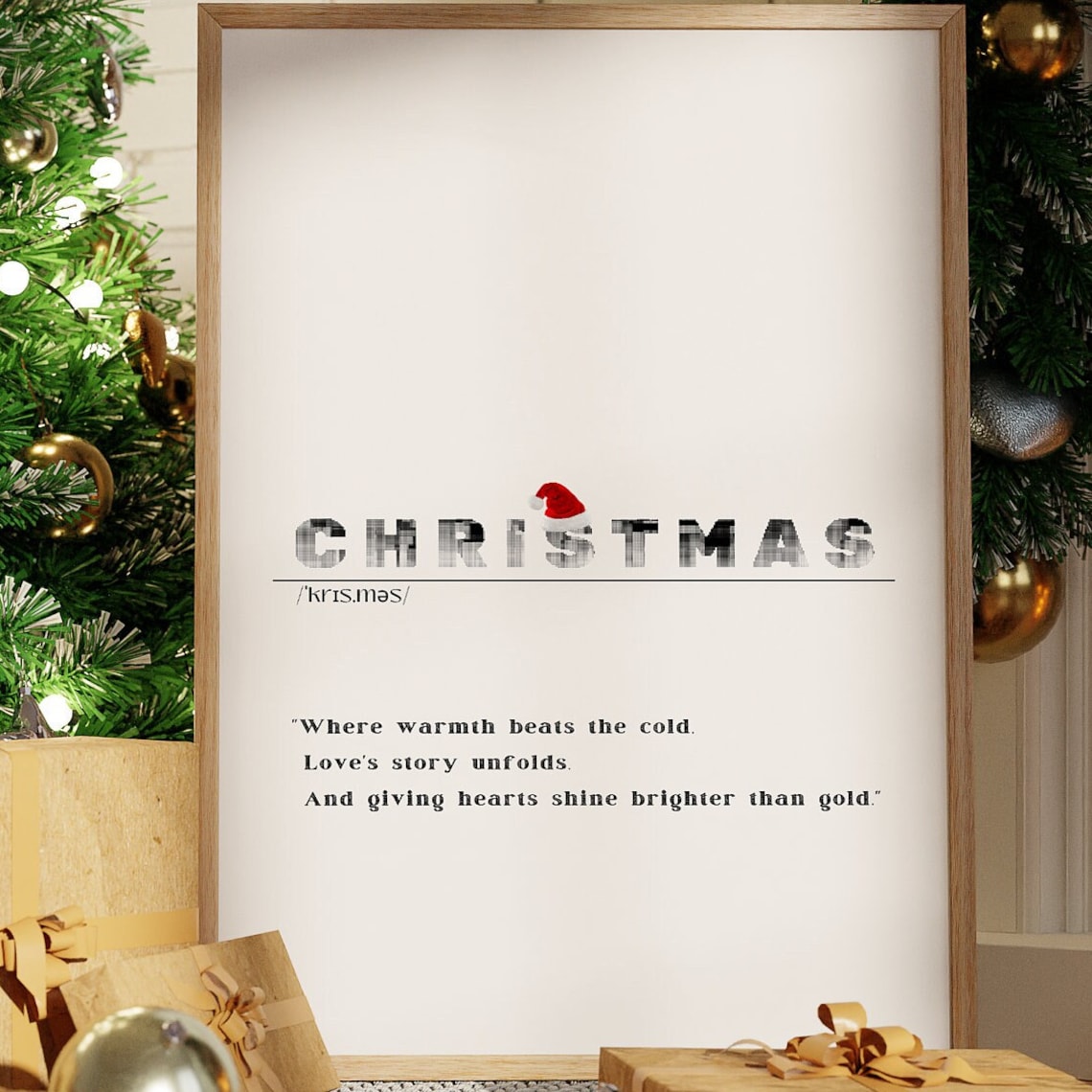 Christmas Definition Print Santa Hat On Title Minimalist Heartfelt Quote Art