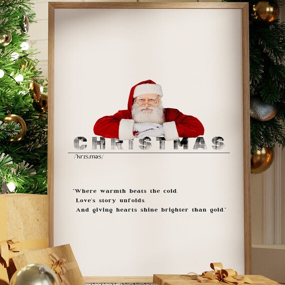 Christmas Definition Print Santa Leaning On Title Heartfelt Quote Wall Decor