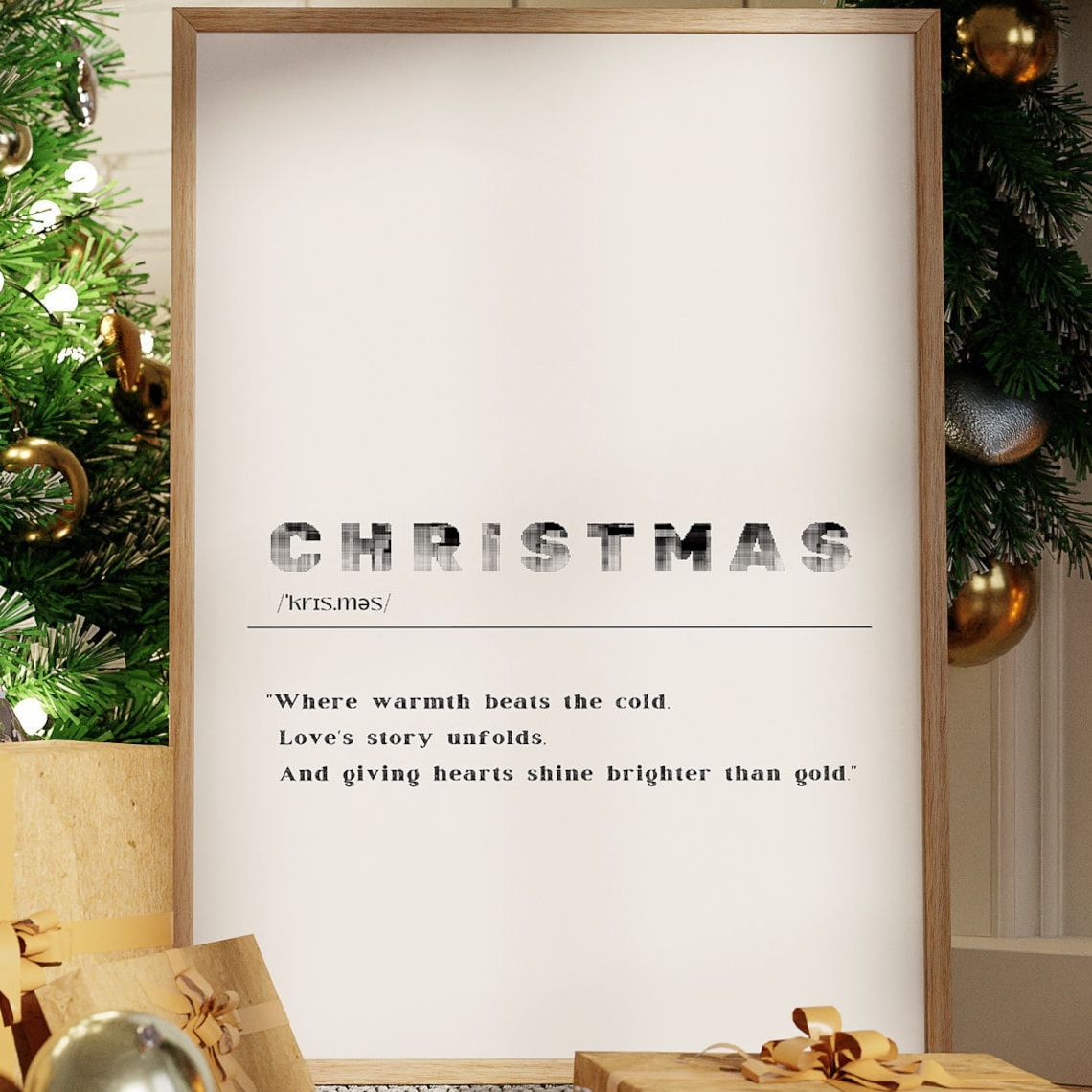 Christmas Definition Print Minimalist White Black Rule Heartfelt Quote Decor