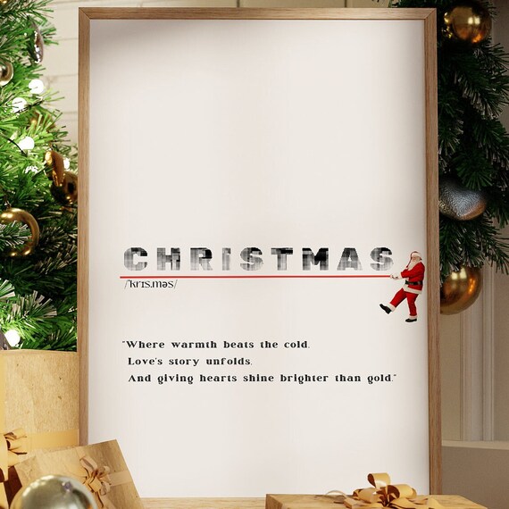 Christmas Definition Print Minimalist Santa Pulling Title Heartfelt Quote