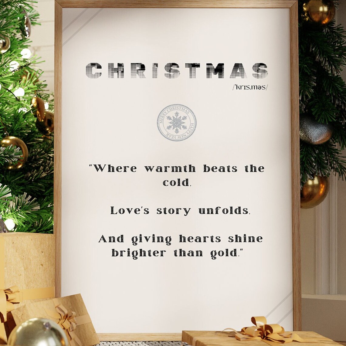 Christmas Definition Print Minimalist Snowflake Seal Heartfelt Quote Design