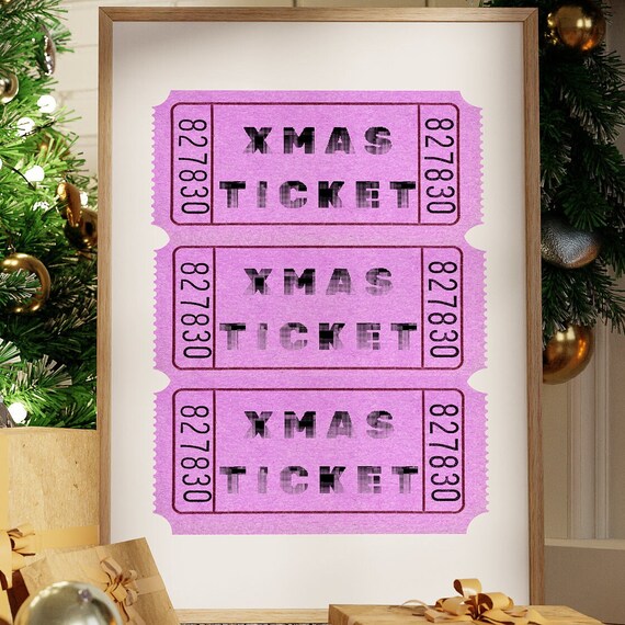 Pink Xmas Ticket Stub Poster Retro Christmas Cinema Ticket Scene Decor