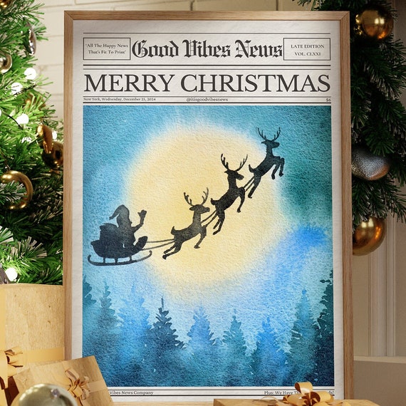 Trendy Xmas Wall Art Christmas Newspaper Print Santa Claus Wall Decor Christian Christmas Gifts Nursery Xmas Decor