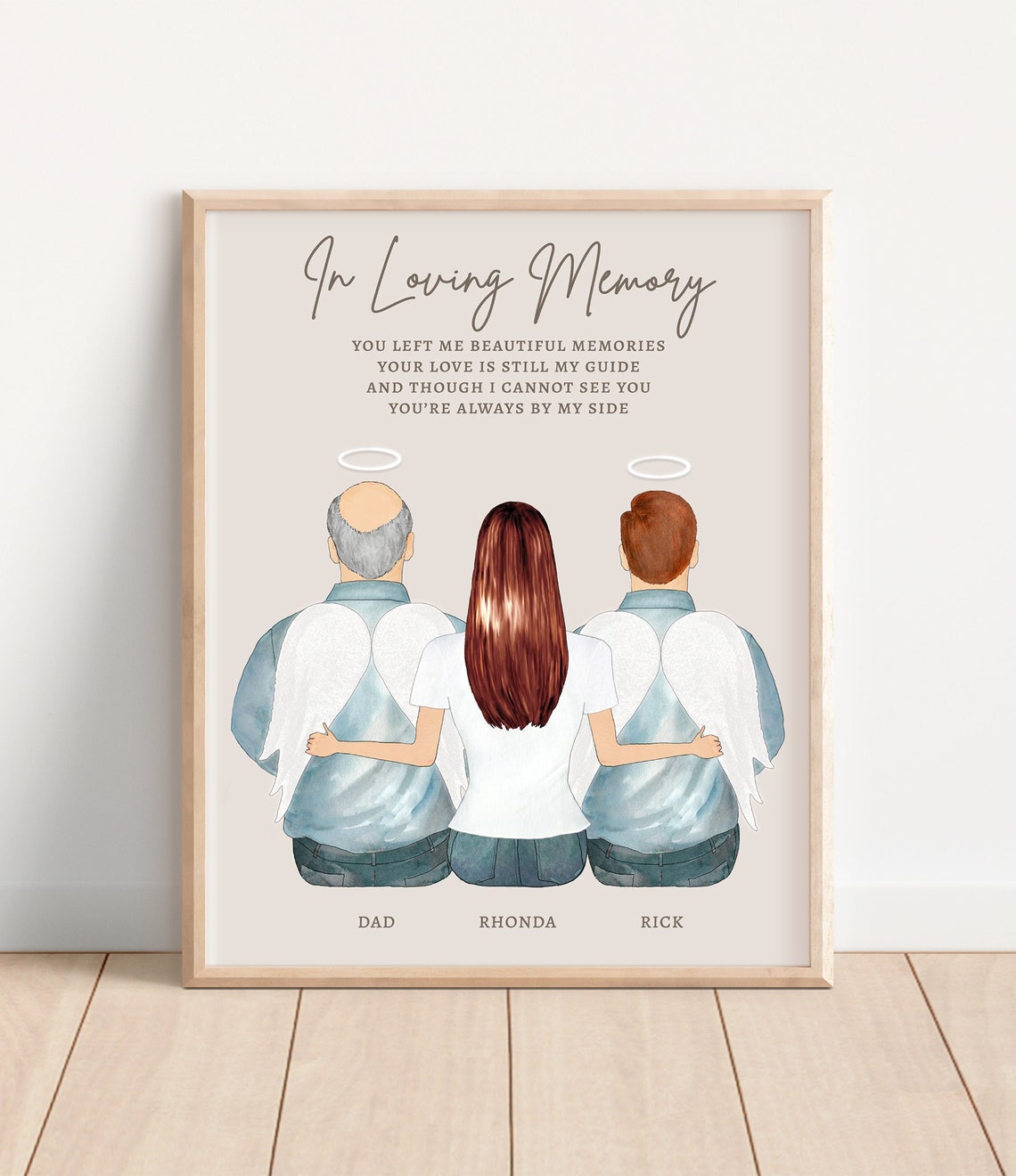 In Loving Memory Family Portrait With Two Angels Memorial Poster