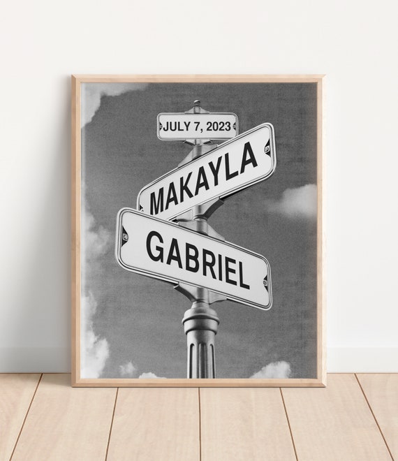 Unique Engagement Gift Personalized Street Sign Print Custom Engaged Couple Wall Art Wedding Date Gift Couples Name Print Newlywed Gift