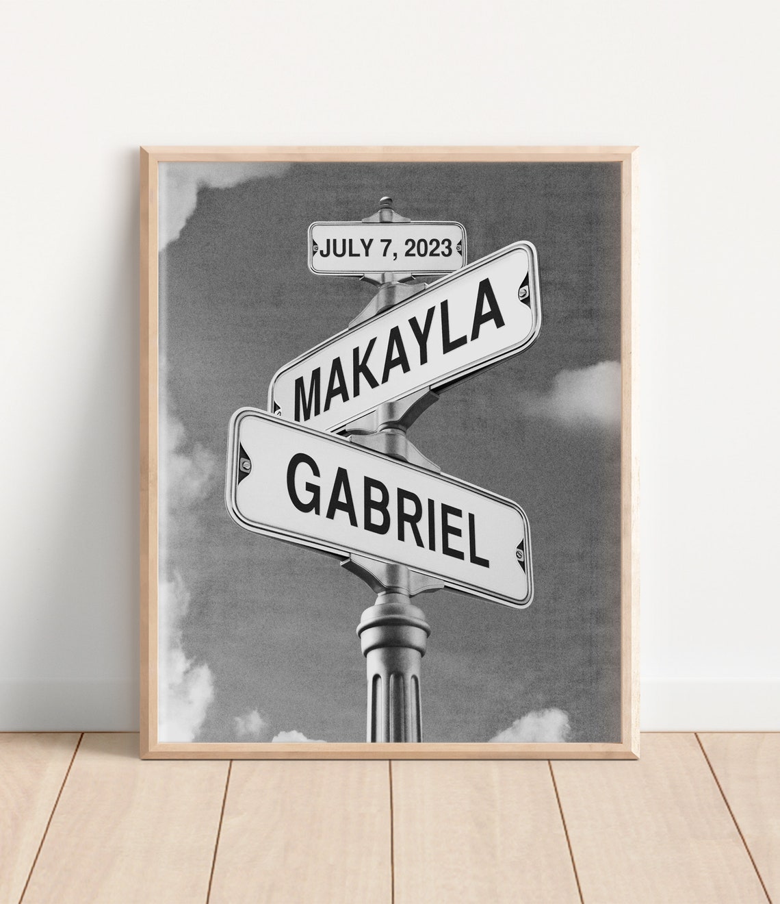 Engaged Couple Names and Date Custom Street Sign Wall Poster