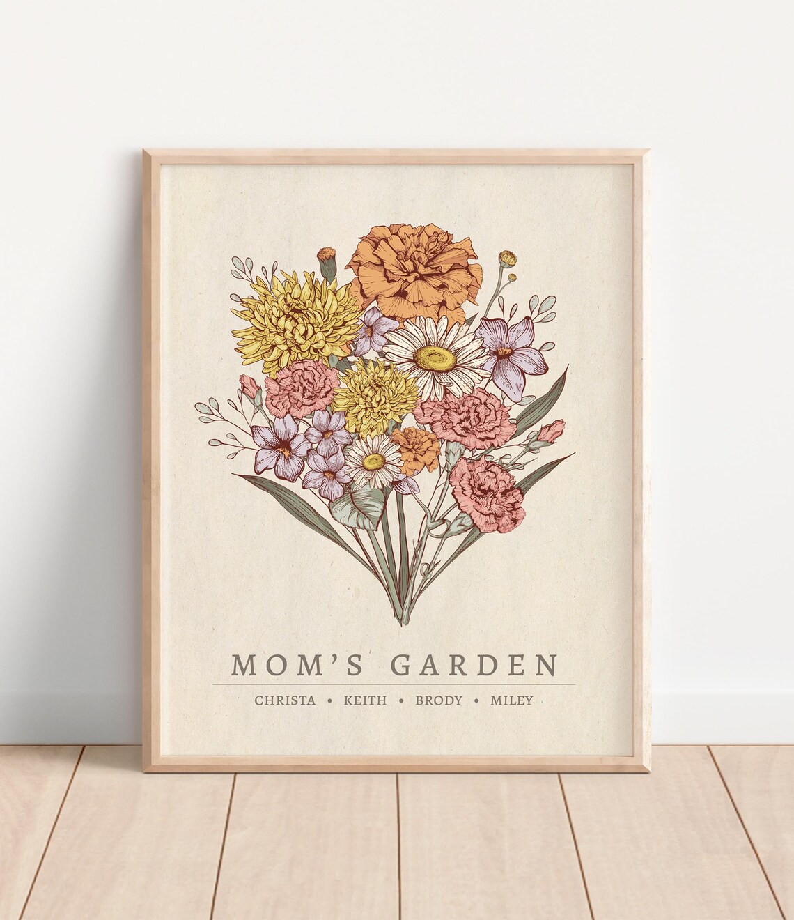 Mom's Garden Wildflower Bouquet Personalized Family Floral Poster
