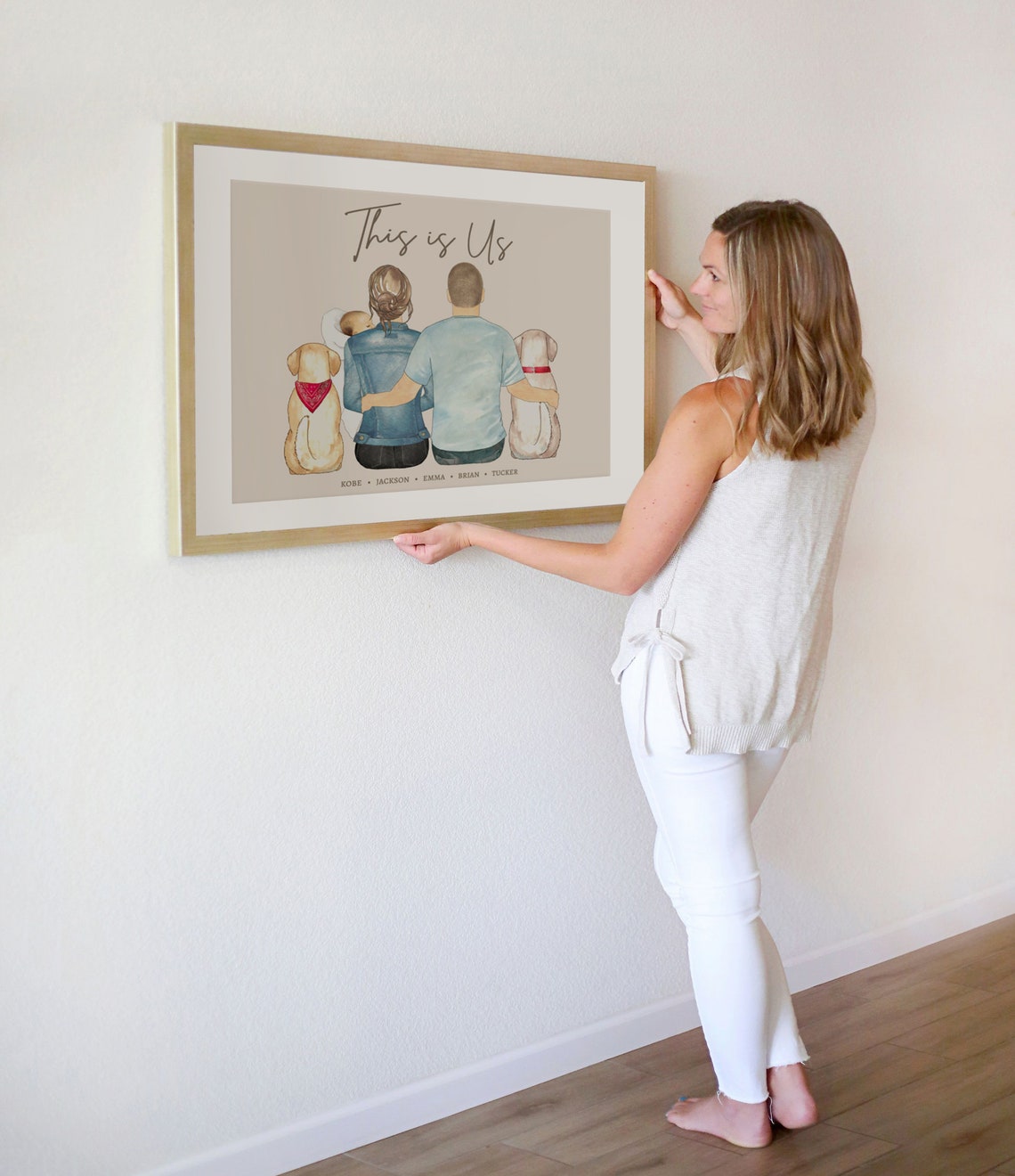 Personalized Our Family Cat and Dog Watercolor Portrait Poster - Image 2