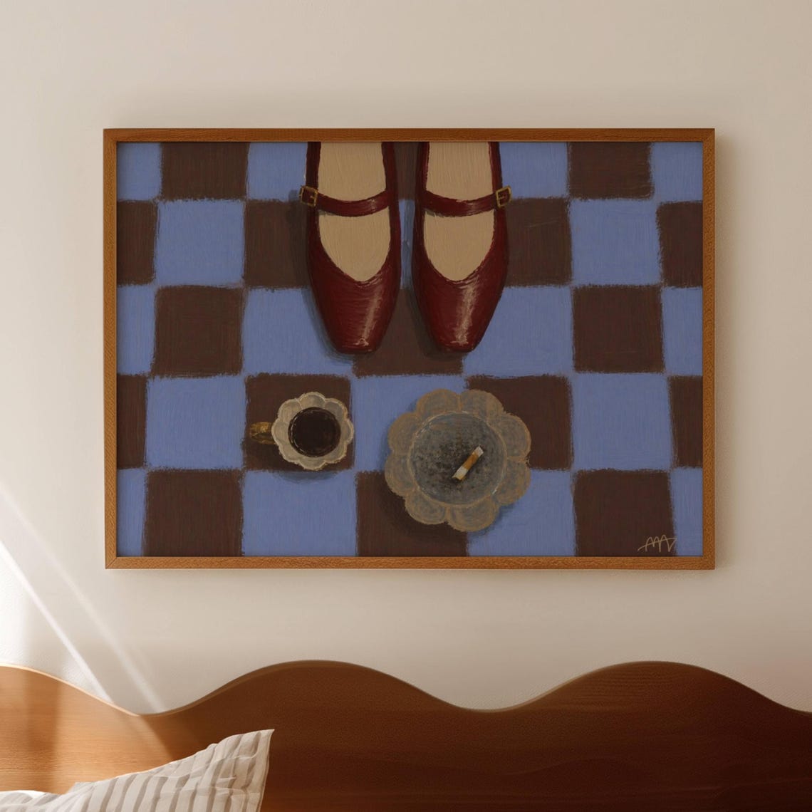 Ballet Flats and Cigarettes Checkered Still Life Painting Poster