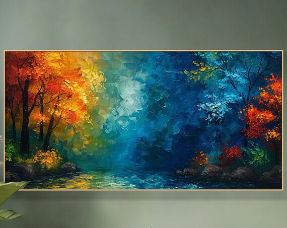 Original Colorful Forest Painting On 3d Impasto Textured Tree Painting Dreamy Vibrant Trees Wall Art Living Room Art Contemporary Art
