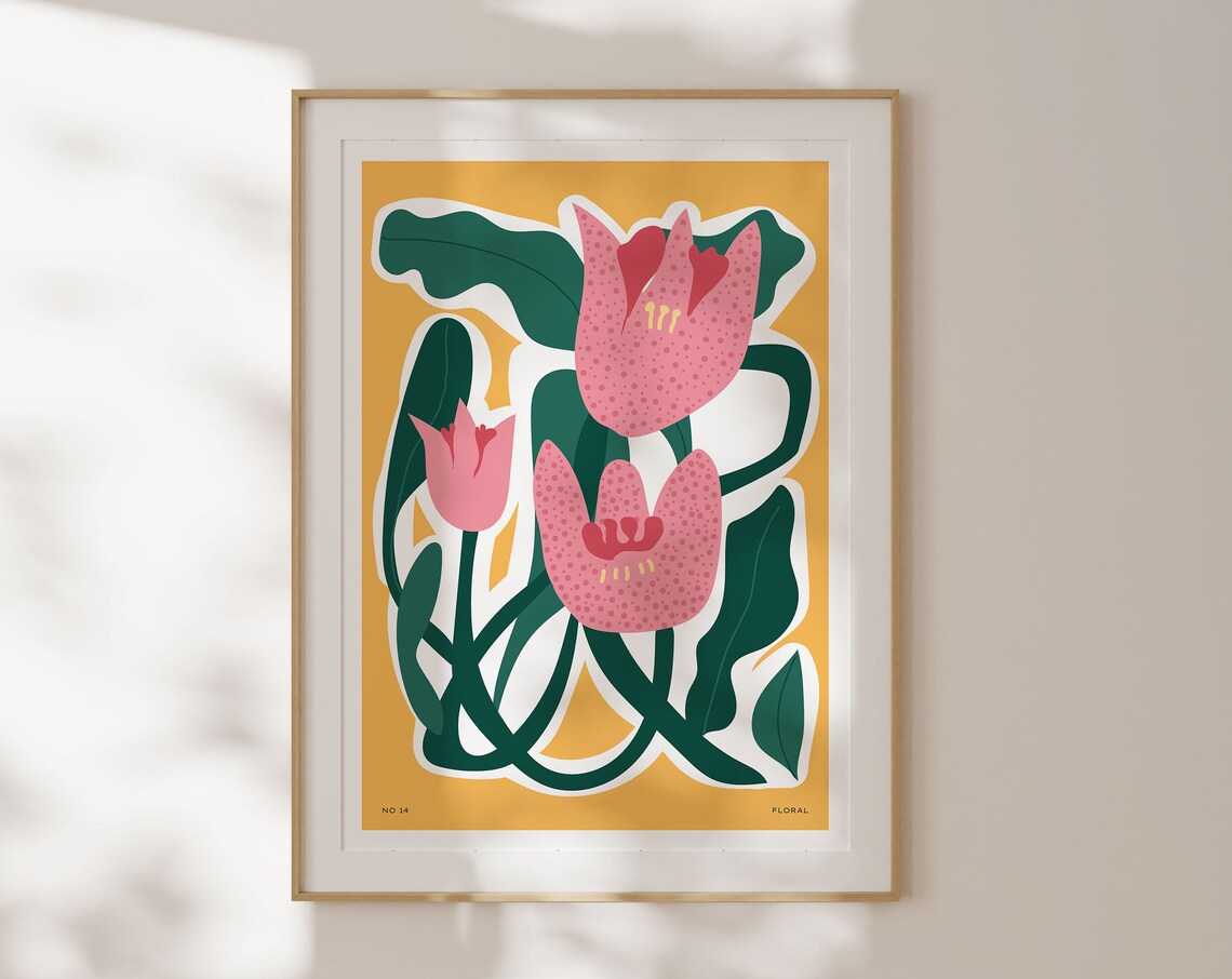 Bright Abstract Flower Botanical Art Print, Retro Floral