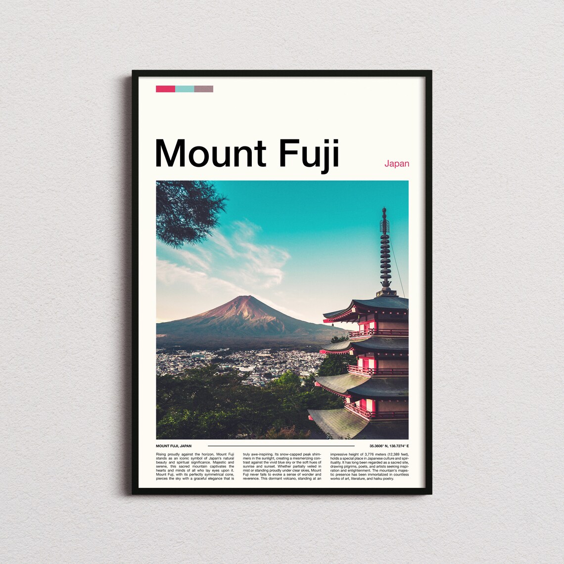 Mount Fuji Japan Red Pagoda Snow Peak Scenic Travel Photo Poster