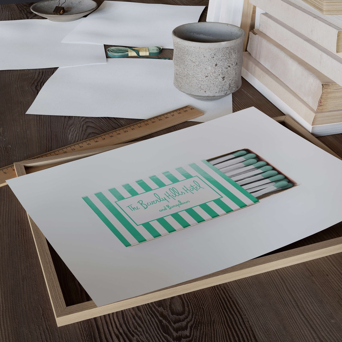 Beverly Hills Hotel Green Striped Vintage Matchbox Art Poster - Image 3