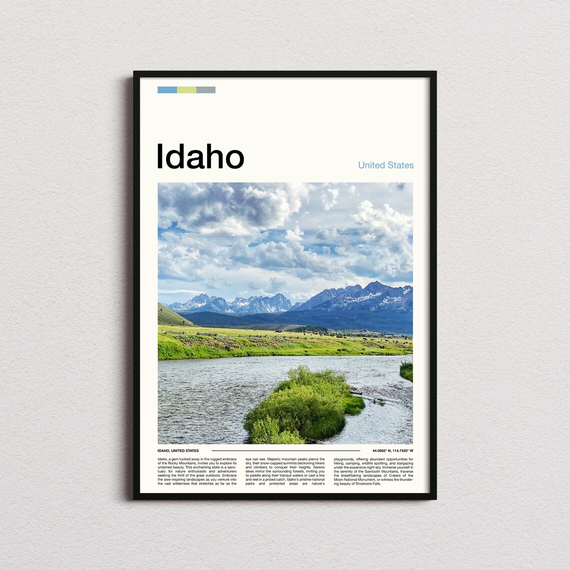 Idaho United States River Valley Mountain Landscape Travel Poster