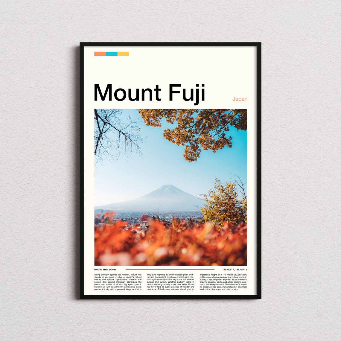 Mount Fuji Japan Autumn Leaves Snow Peak Seasonal View Travel Poster