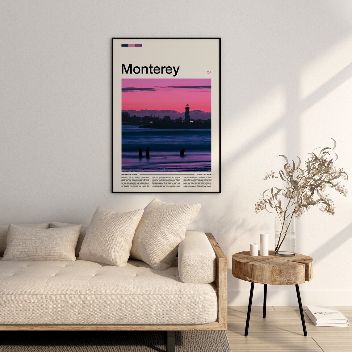 Monterey California Lighthouse Purple Sunset Harbor View Travel Poster - Image 3