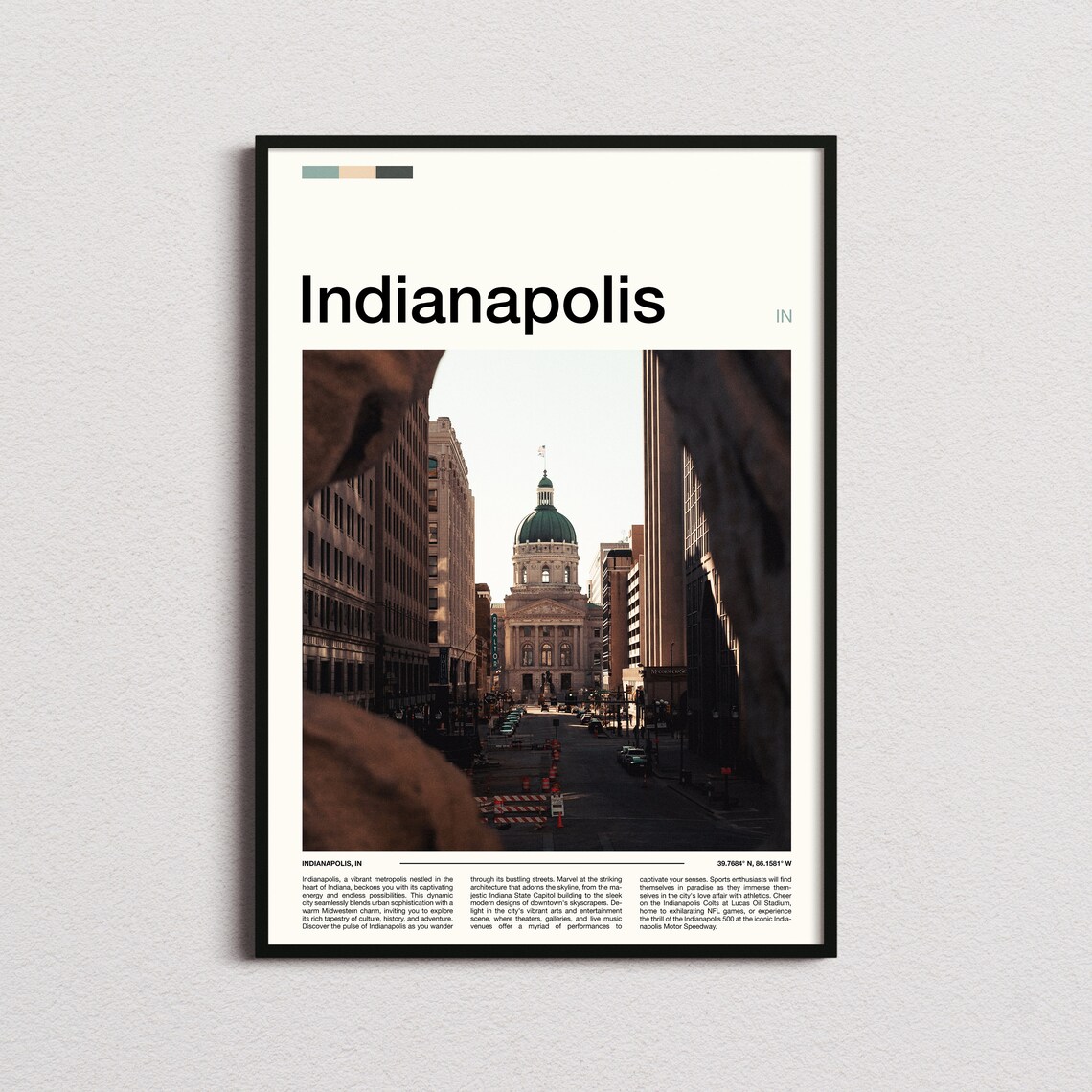 Indianapolis Indiana City Street Historic Capitol Dome View Poster