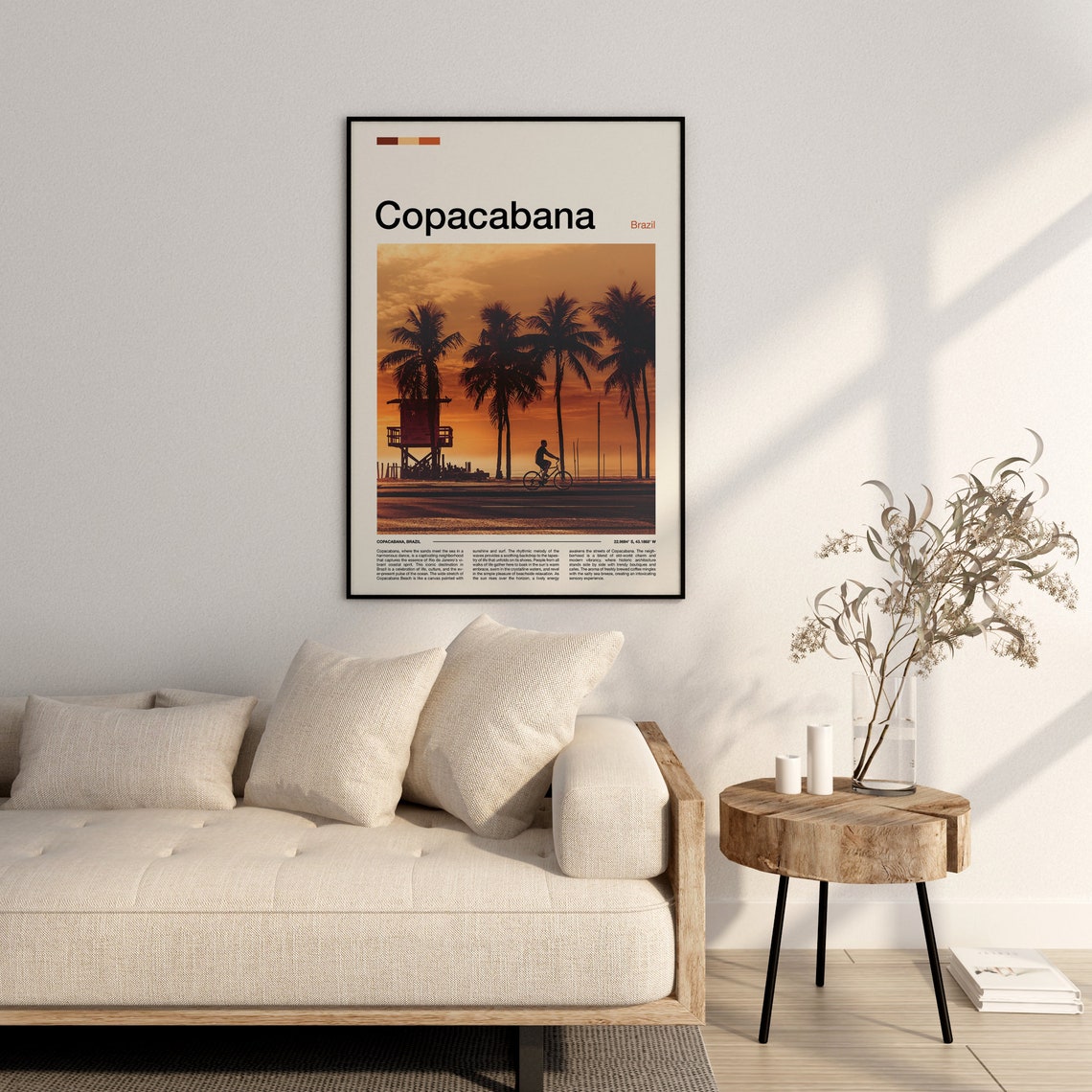 Copacabana Brazil Palm Trees Sunset Beach Cyclist Photography Poster - Image 3