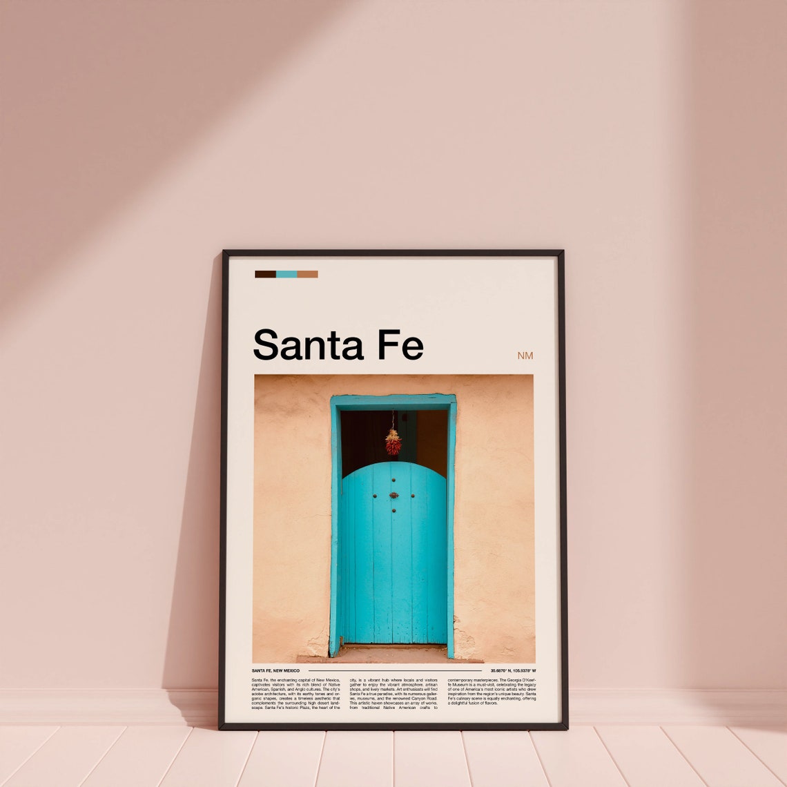 Santa Fe New Mexico Turquoise Adobe Door Chile Ristra Travel Poster - Image 4