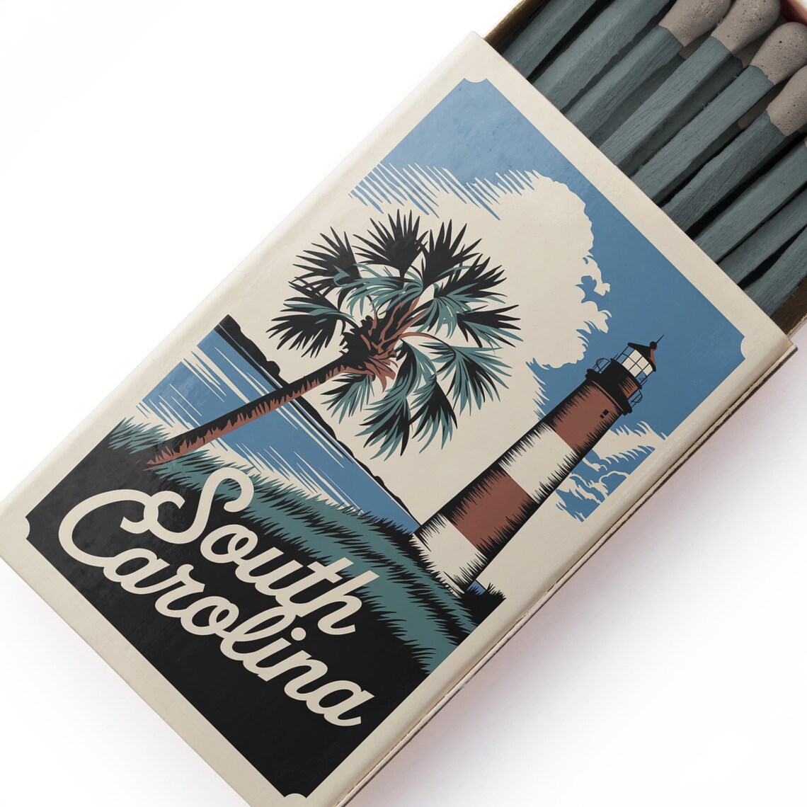 South Carolina Matchbox Lighthouse Palmetto Coastal Art Poster - Image 4