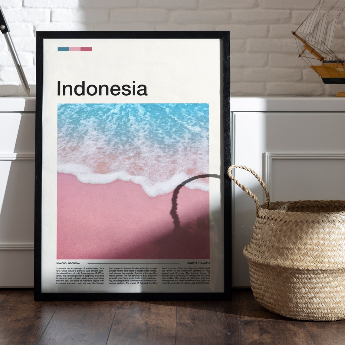 Komodo Indonesia Pink Sand Beach Turquoise Waves Aerial Poster - Image 5