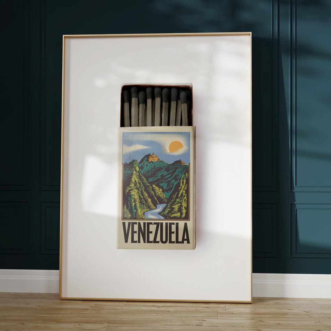 Venezuela Mountain Gorge Matchbox Style Art with River and Sun Poster - Image 5