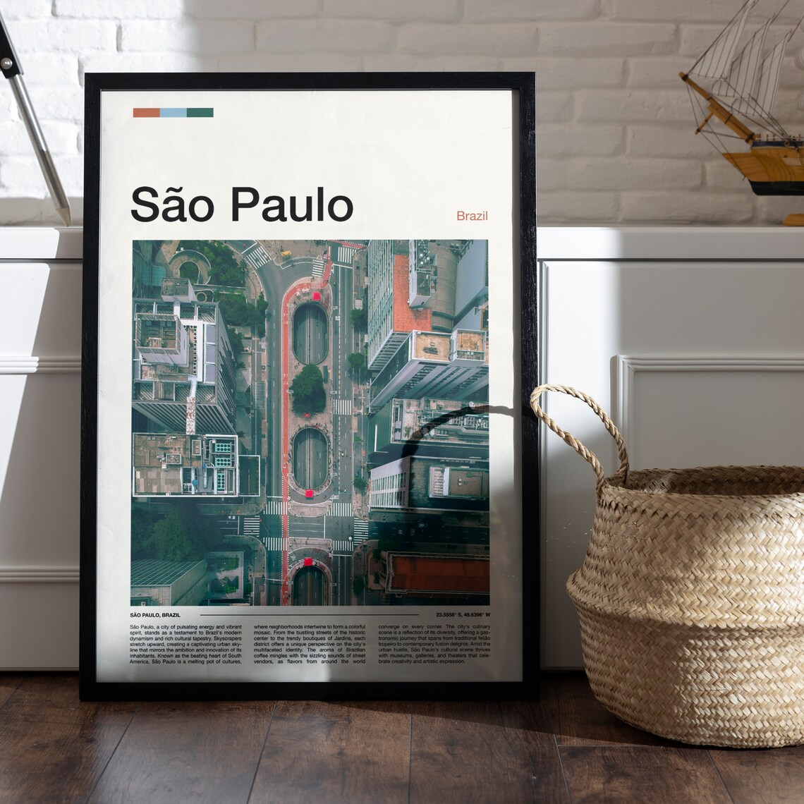 Sao Paulo Brazil Avenida Paulista Aerial View City Travel Poster - Image 4