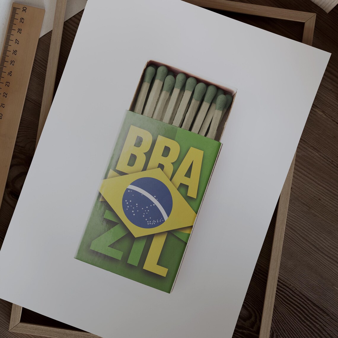 Brazil Flag Matchbox Art Green Yellow Wooden Matchstick Poster - Image 2