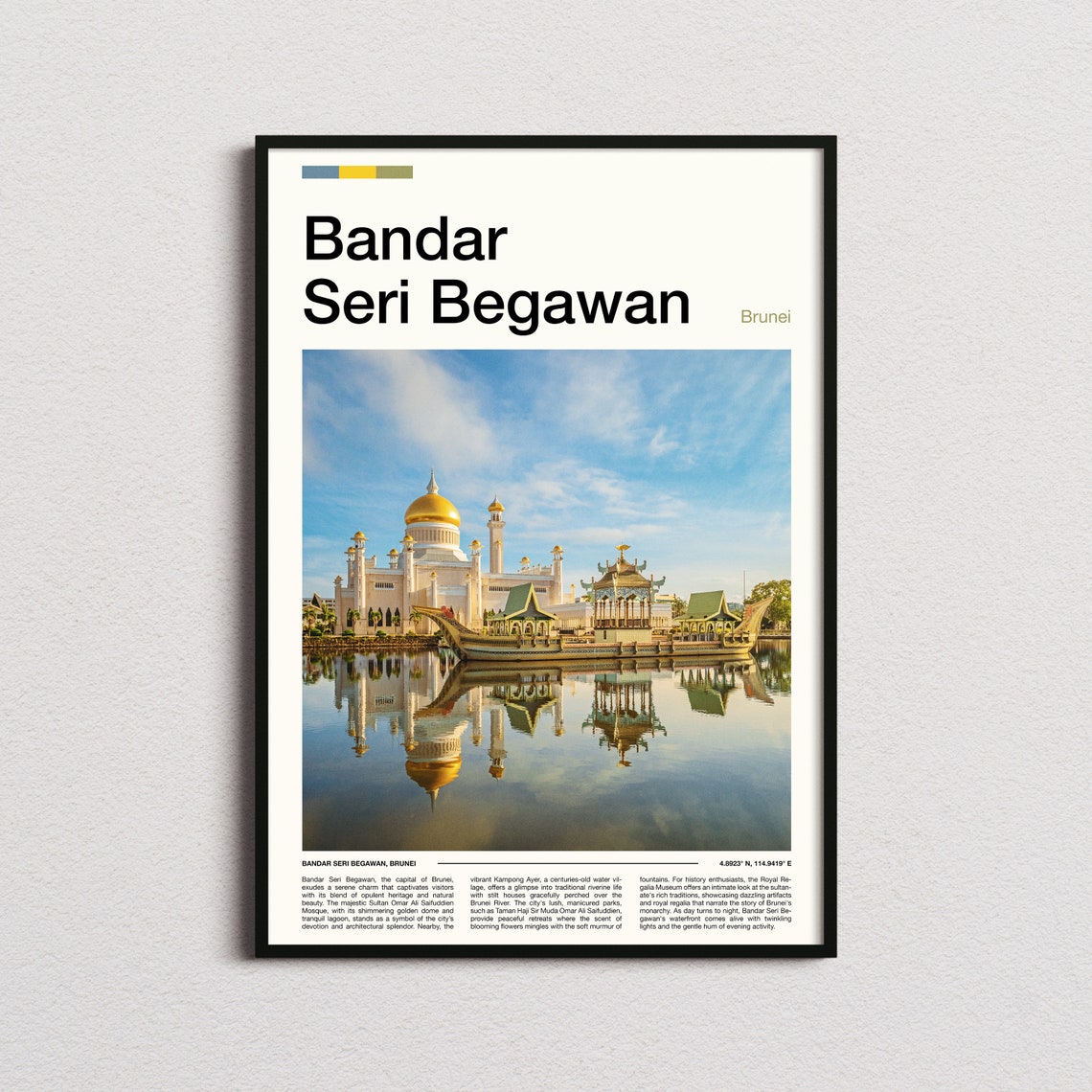 Bandar Seri Begawan Brunei Sultan Omar Mosque Lagoon Travel Poster