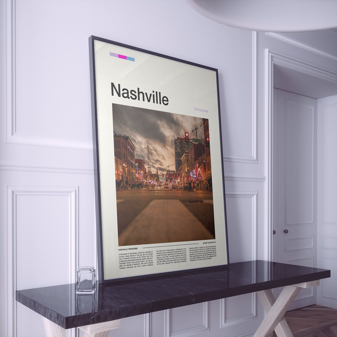 Nashville Tennessee Broadway Neon Lights Night Street Scene Poster - Image 2
