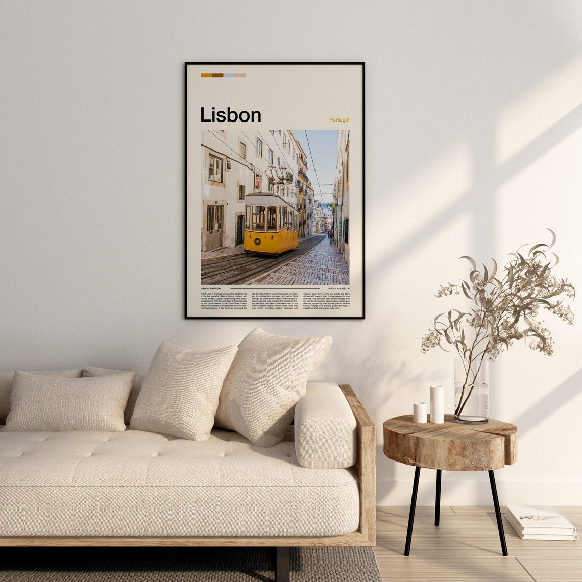 Lisbon Portugal Yellow Tram 28 Cobblestone Street View Poster - Image 4