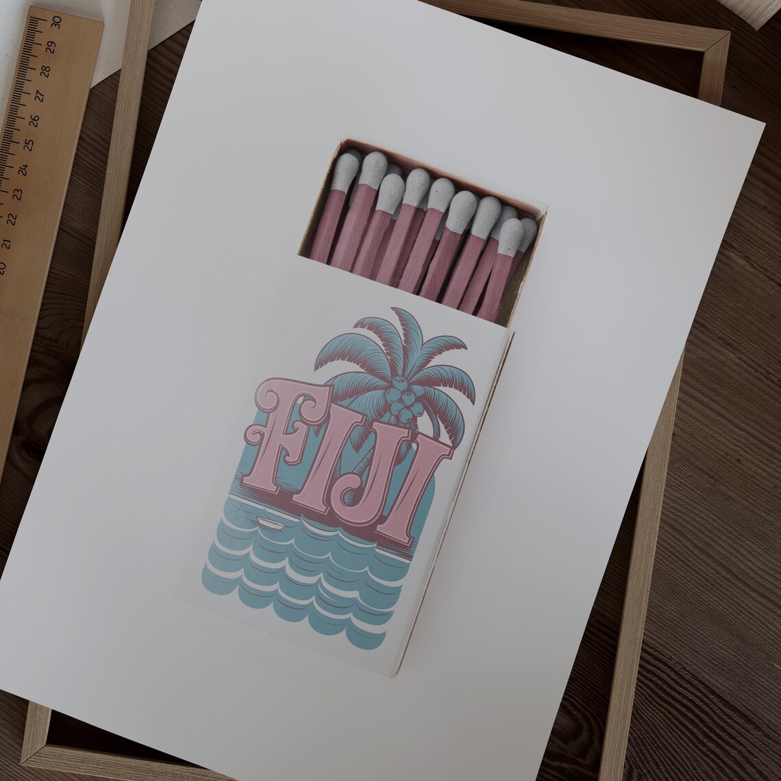 Fiji Matchbox Palm Tree Waves Island Vintage Travel Art Poster - Image 2