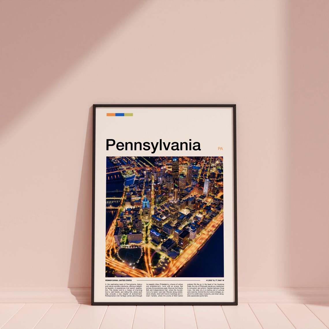 Pennsylvania Pittsburgh Night Aerial City Lights Photography Poster - Image 4