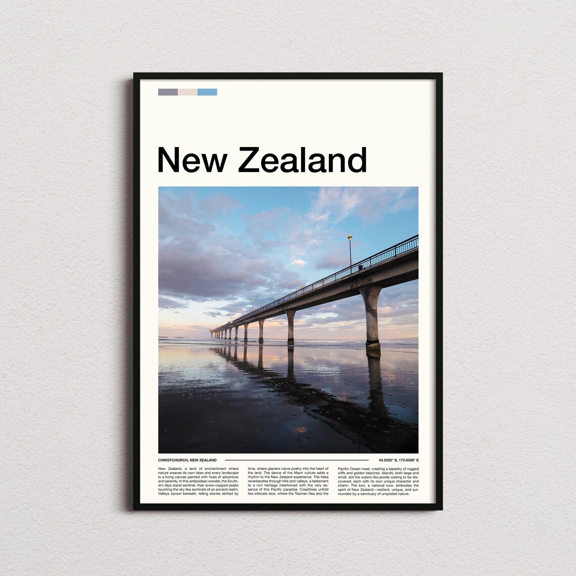 New Zealand Christchurch New Brighton Pier Sunset Photography Poster