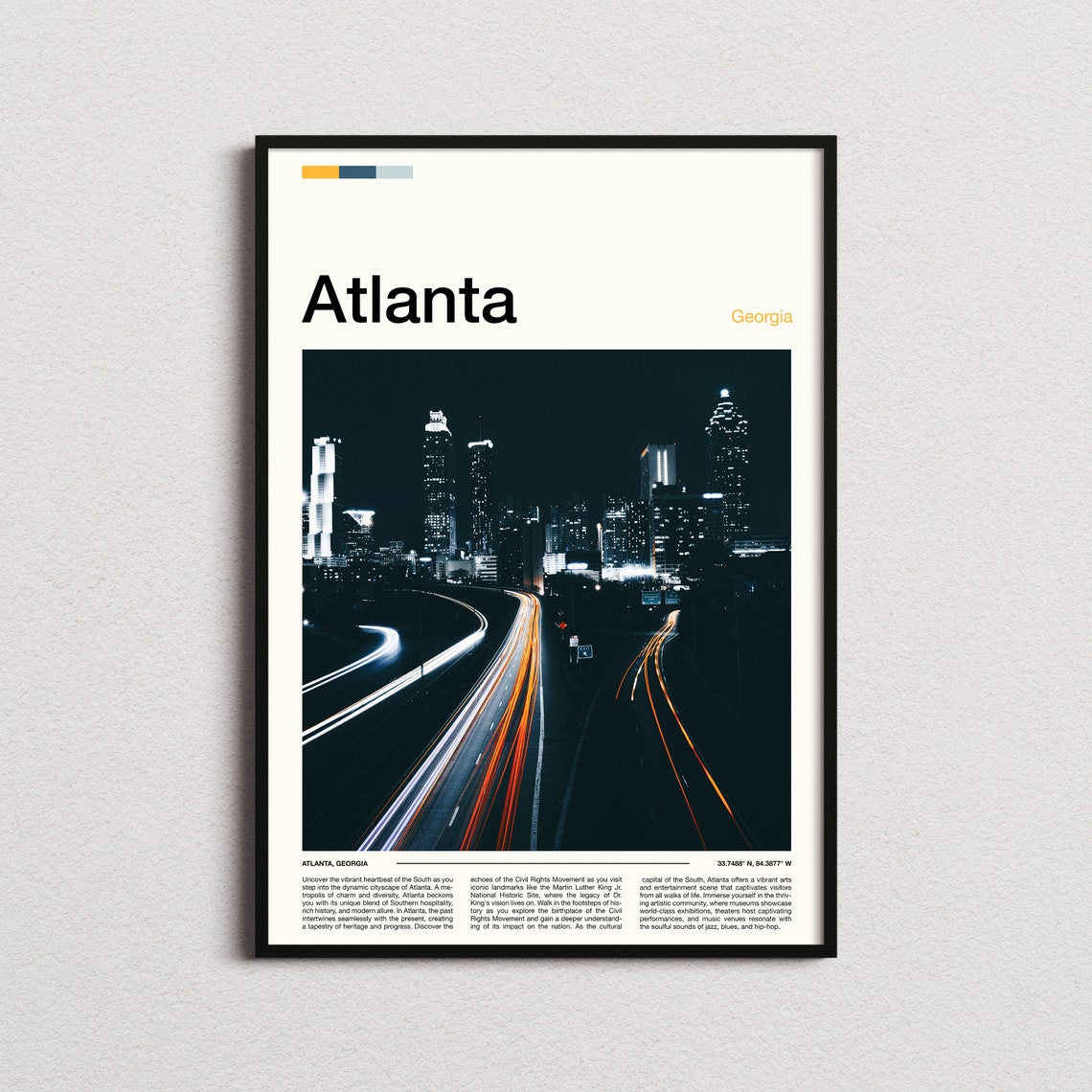 Atlanta Georgia Night Skyline Highway Light Trails City Photo Poster