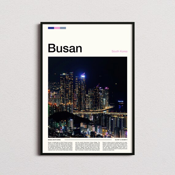 Busan South Korea Night Skyline City Lights Travel Photo Poster
