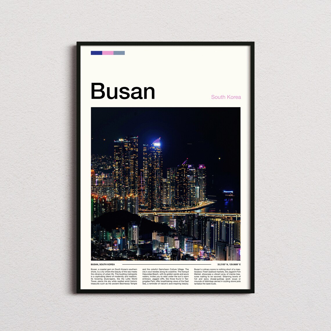 Busan South Korea Night Skyline City Lights Travel Photo Poster