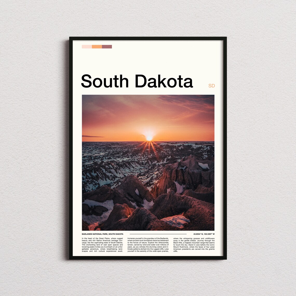 South Dakota Badlands National Park Winter Canyon Sunrise Poster