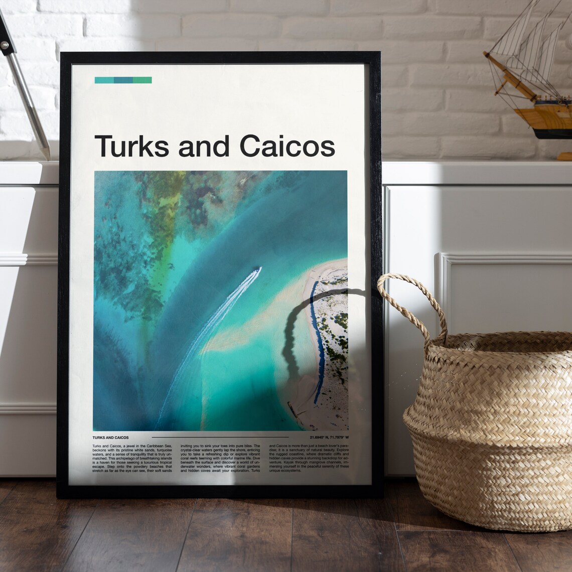 Turks and Caicos Aerial Sandbar Boat Turquoise Shallows Poster - Image 5