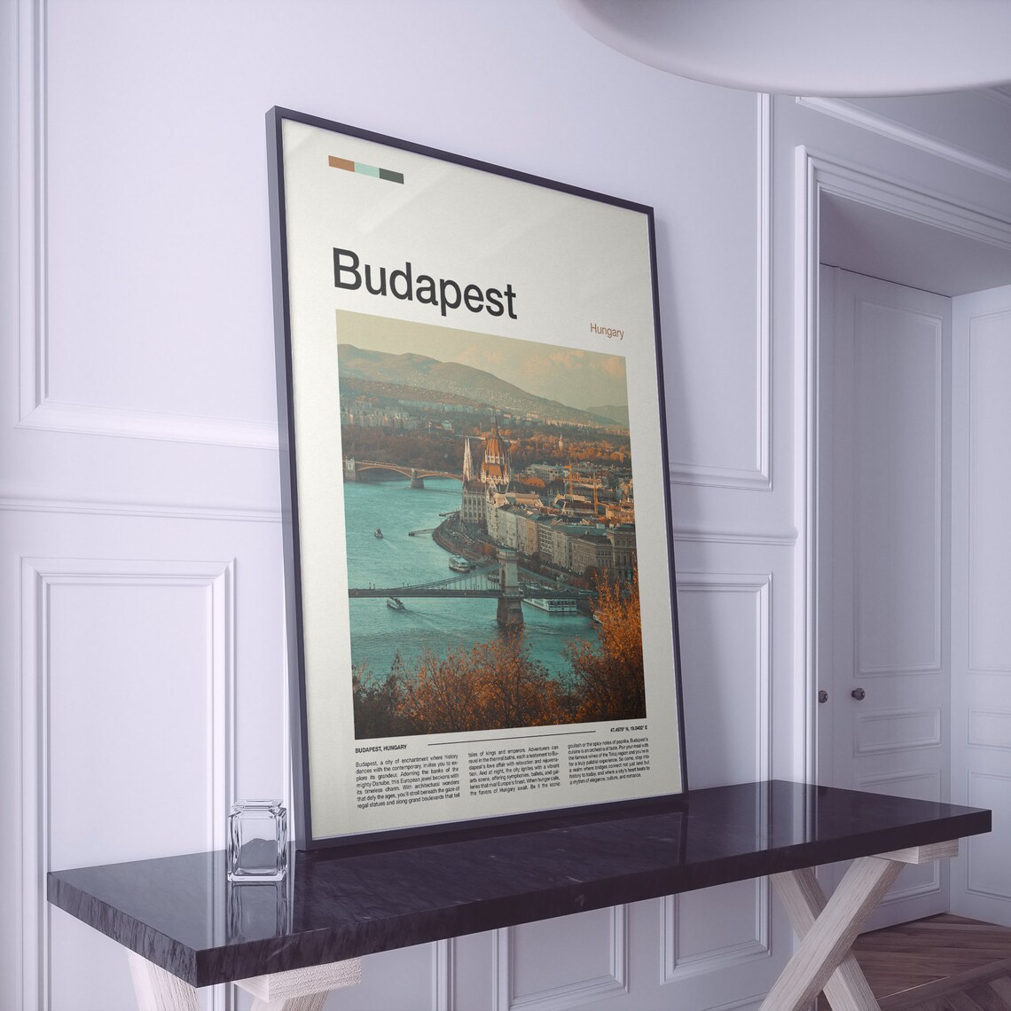 Budapest Hungary Danube Autumn River Aerial Travel Photo Poster - Image 2