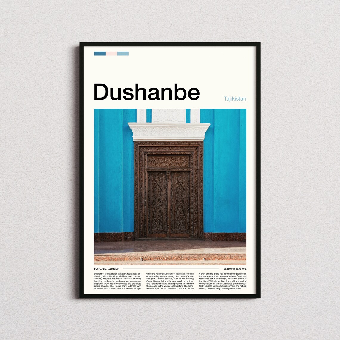 Dushanbe Tajikistan Turquoise Carved Wooden Door Detail Travel Poster