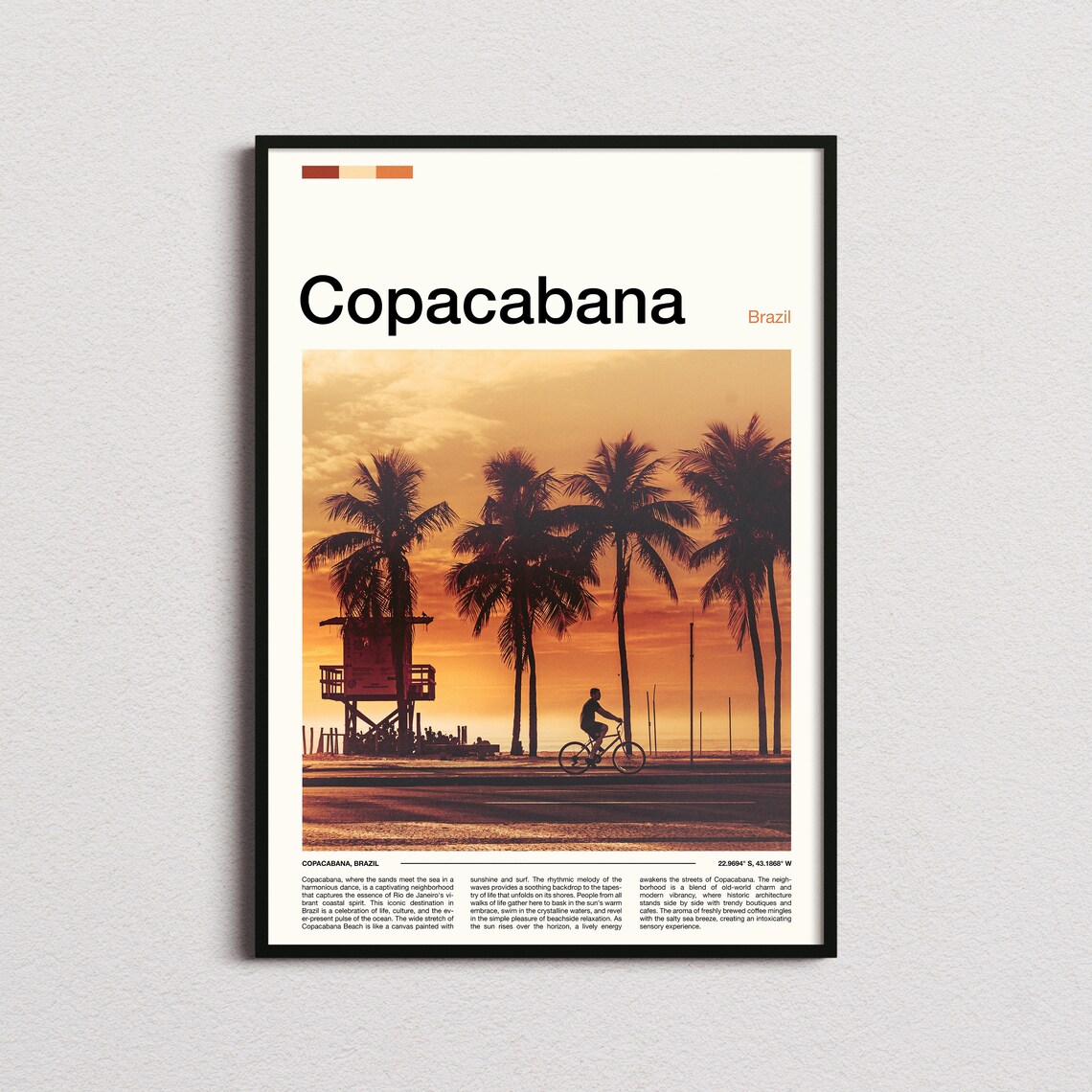 Copacabana Brazil Palm Trees Sunset Beach Cyclist Photography Poster